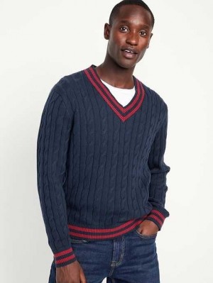 Old Navy V-Neck Cable-Knit Pullover Pullover Pullover Herren Navy | 5264LEDXM