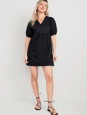 Old Navy V-Neck Eyelet Mini Kleider Kleid Damen Schwarz | 1324RWLYS