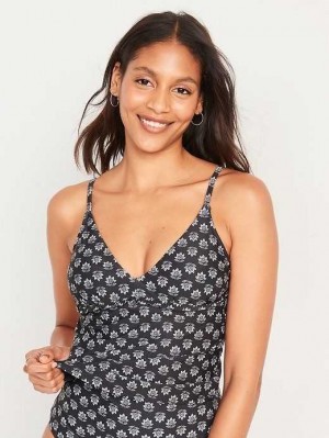 Old Navy V-Neck Ruffle-Trimmed Tankini Swim Top Badeanzüge Damen Schwarz Blumen | 9234GKHWR