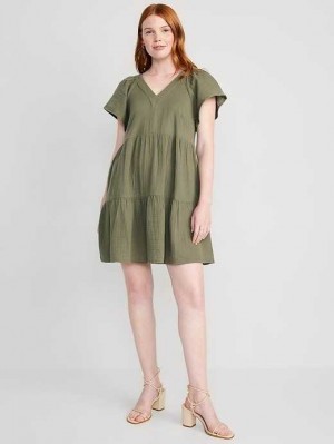 Old Navy V-Neck Tiered Mini Swing Kleider Kleid Damen Grau | 4789OMVSU