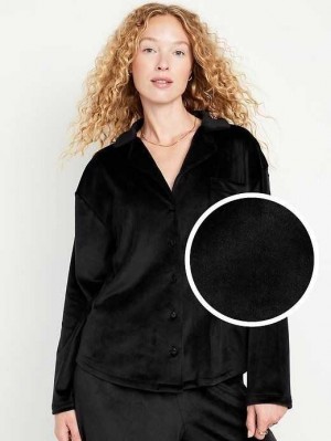 Old Navy Velour Pajama Shirt Pyjama Damen Schwarz | 4021IHJCW