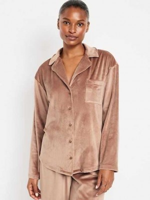 Old Navy Velour Pajama Shirt Pyjama Damen Cocoa Fawn | 9520IPHZE