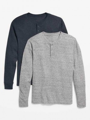 Old Navy Waffle-Knit Built-In Flex Henley T-Shirt 2-Pack T-shirts Herren Navy Grau | 1479UPJQG