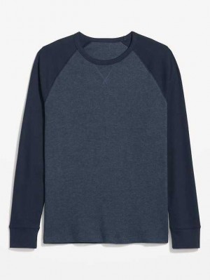 Old Navy Waffle-Knit Built-In Flex Raglan T-Shirt T-shirts Herren Navy | 6543ZRJNA