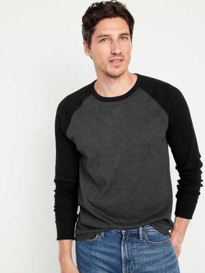 Old Navy Waffle-Knit Built-In Flex Raglan T-Shirt T-shirts Herren Grau Schwarz | 0852GUJCO