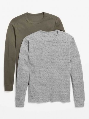 Old Navy Waffle-Knit Built-In Flex T-Shirt 2-Pack T-shirts Herren Grün | 7085PVYQC