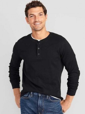 Old Navy Waffle-Knit Henley T-Shirt T-shirts Herren Schwarz | 2713FAHUM