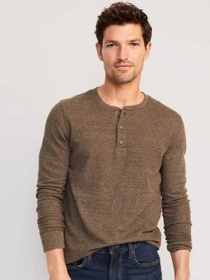 Old Navy Waffle-Knit Henley T-Shirt T-shirts Herren Kaffee | 0386WZQGB