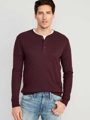 Old Navy Waffle-Knit Henley T-Shirt T-shirts Herren Rot | 3128LBJCA