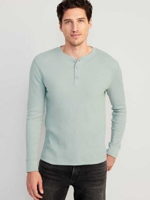 Old Navy Waffle-Knit Henley T-Shirt T-shirts Herren Silber Olivgrün | 4867DCMUJ