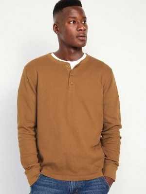 Old Navy Waffle-Knit Henley T-Shirt T-shirts Herren Burnt Ochre | 8914OKVPI