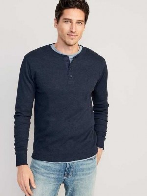 Old Navy Waffle-Knit Henley T-Shirt T-shirts Herren Navy | 9612VIKNA