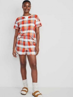 Old Navy Waffle-Knit Pajama Shorts Set Pyjama Damen Rot | 2597XAHGP