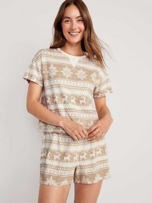 Old Navy Waffle-Knit Pajama Shorts Set Pyjama Damen Neutral Fair Isle | 5409ZXPOU