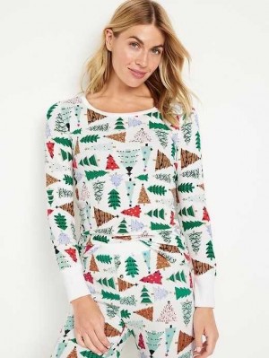 Old Navy Waffle-Knit Pajama Top Pyjama Damen O Christmas Tree | 2461UWYDG