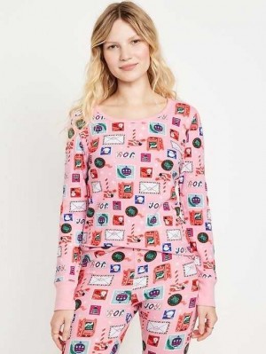 Old Navy Waffle-Knit Pajama Top Pyjama Damen Rosa | 3416PXWTQ