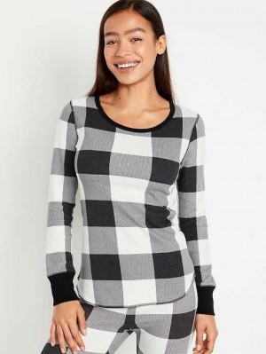 Old Navy Waffle-Knit Pajama Top Pyjama Damen Schwarz | 9674MZSOH