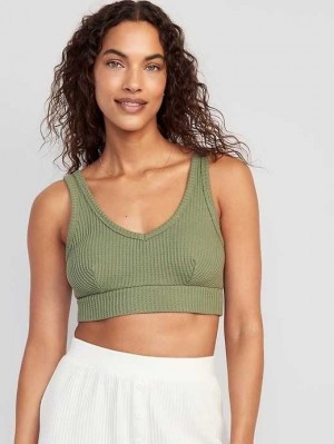 Old Navy Waffle-Knit V-Neck Pajama Bralette Top Pyjama Damen Olivgrün | 4372HYEKQ