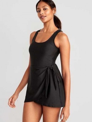 Old Navy Wrap-Front Swimsuit Kleider Badeanzüge Damen Schwarz | 9632EXTOH