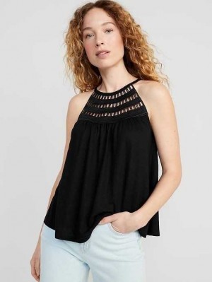 Old Navy Ärmellose Crochet-Trim Linen-Blend Top Oberteile Damen Schwarz | 0628OWXTR