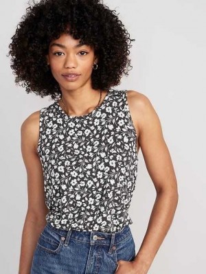 Old Navy Ärmellose Luxe Floral-Print T-Shirt Oberteile Damen Schwarz | 0893PESNQ