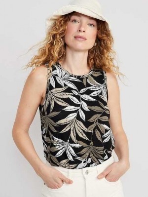 Old Navy Ärmellose Luxe Floral-Print T-Shirt Oberteile Damen Schwarz Weiß | 0968RPNVK