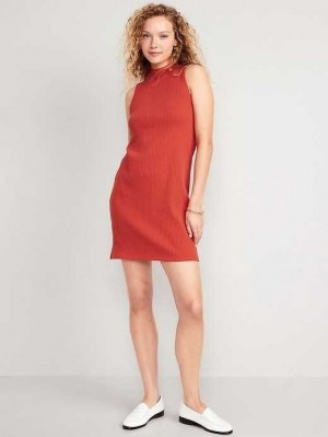 Old Navy Ärmellose Mock-Neck Rib-Knit Mini Shift Kleider Kleid Damen Auburn | 4360LMNRJ