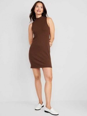 Old Navy Ärmellose Mock-Neck Rib-Knit Mini Shift Kleider Kleid Damen Espresso | 5391KCQBT