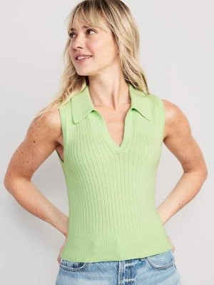 Old Navy Ärmellose Rib-Knit Cropped Polo Strickjacke Damen Soft Limon | 9781IFYNM