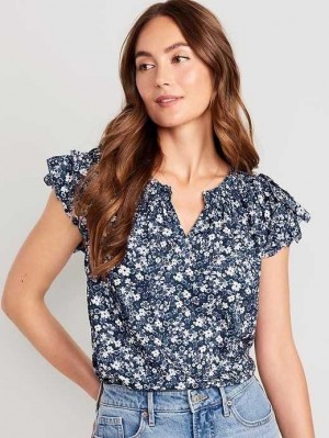 Old Navy Ärmellose Ruffle-Trim Smocked Top Oberteile Damen Blau | 1247DAFYB