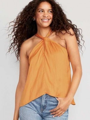 Old Navy Ärmellose Satin Twist-Front Top Oberteile Damen Golden Aurora | 4019DSHIU