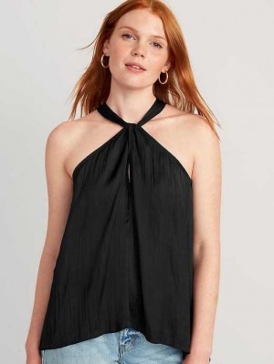 Old Navy Ärmellose Satin Twist-Front Top Oberteile Damen Schwarz | 6729XZOCF
