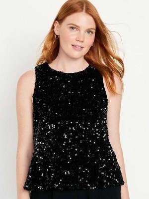 Old Navy Ärmellose Sequin Swing Top Oberteile Damen Schwarz | 3517NPMFD