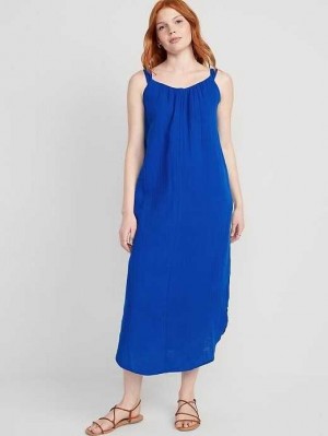 Old Navy Ärmellose Shirred Maxi Kleider Kleid Damen Tanzanite | 0184EZPHX
