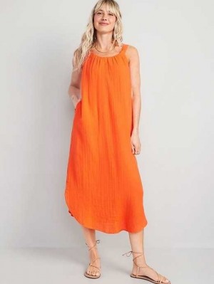 Old Navy Ärmellose Shirred Maxi Kleider Kleid Damen Orange | 7602DHCWF