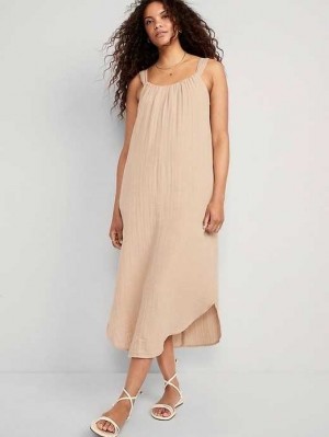 Old Navy Ärmellose Tie-Back Shirred Maxi Kleider Kleid Damen Beige | 6527ASTLB