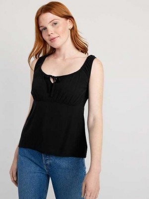 Old Navy Ärmellose Tie-Front Crepe Top Oberteile Damen Schwarz | 1405DUIHQ